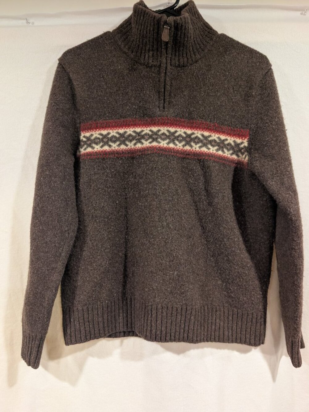 Vtg j.crew 100% lambs wool 1/4 zip pullover sweater fair isle style men's large